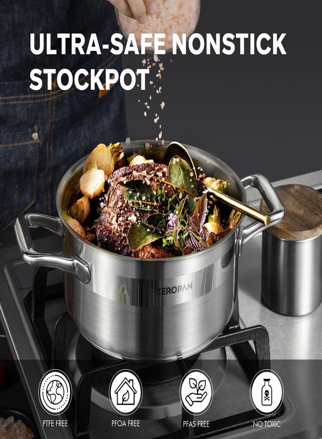 ZEROPAN Hybrid Nonstick 3-Quart Stockpot,8 Inch Stainless Steel Stockpot with Lid,Non-stick Soup Pot,PFAS PFOA PTFE Free,Dishwasher-Friendly, Oven-Safe Up to 600°F,Compatible with All Cooktops - Image 3